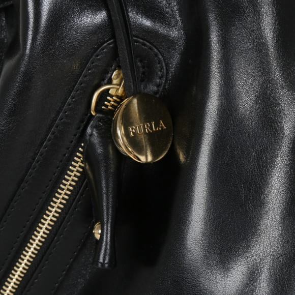 FURLA Carmen Large Black Leather Bag with Pendant - Picture 6 of 9